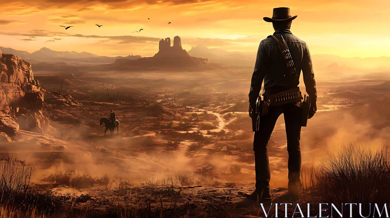 Western Silhouette: Cowboy at Sunset AI Image