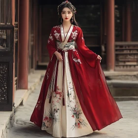 Woman in Red and White Gown