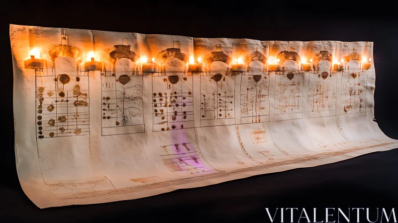 Candlelit Drawings on Aged Paper AI Image