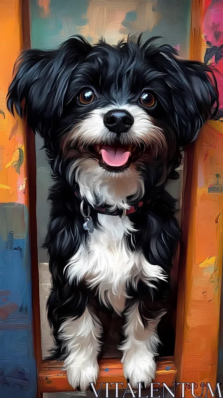 Playful Pup with Painted Background AI Image