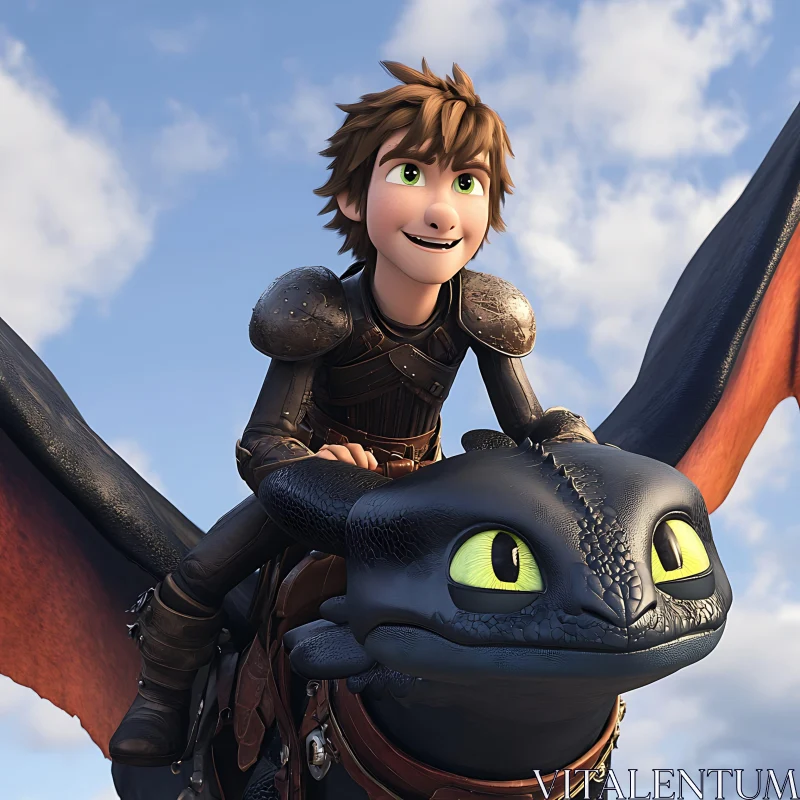 Animated Boy Flying Dragon AI Image