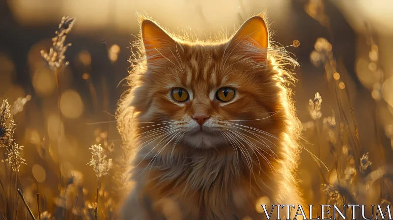 Fluffy Cat at Sunset AI Image