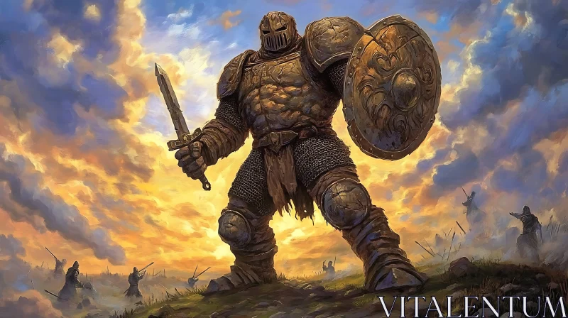 AI ART Armored Warrior with Sword and Shield