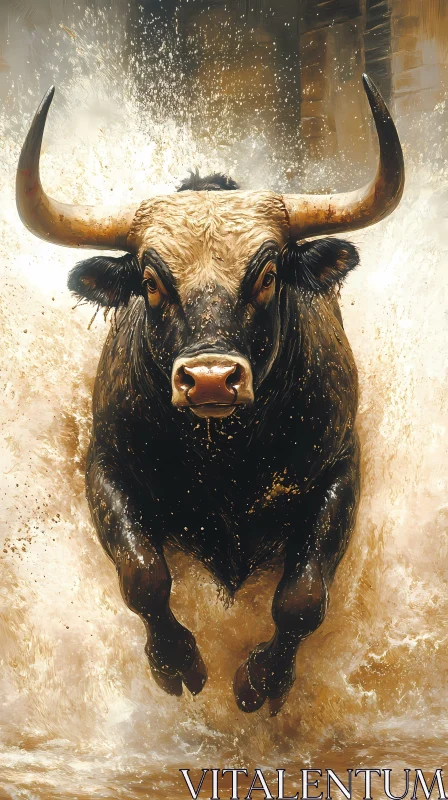 AI ART Energetic Bull in Motion