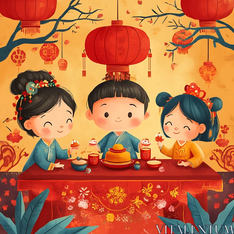 Joyful Children Celebrating with Lanterns AI Image