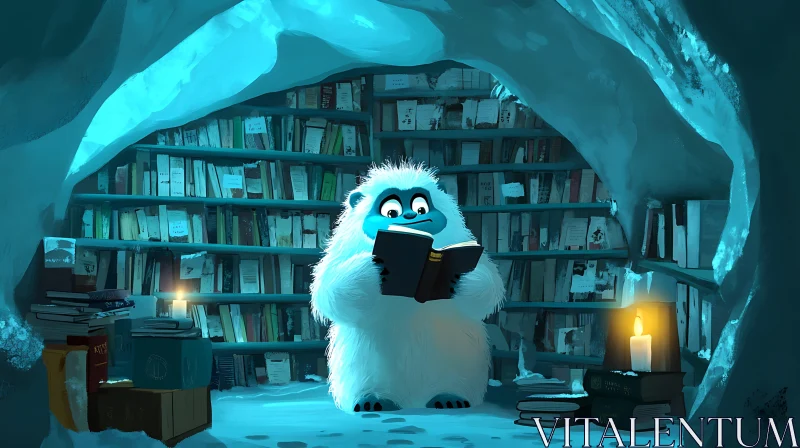 AI ART Snowy Reader: A Yeti's Cozy Library