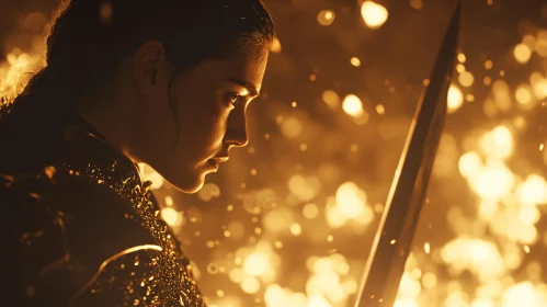 Female Warrior in Golden Light