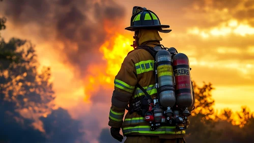 Brave Firefighter Amidst Raging Flames