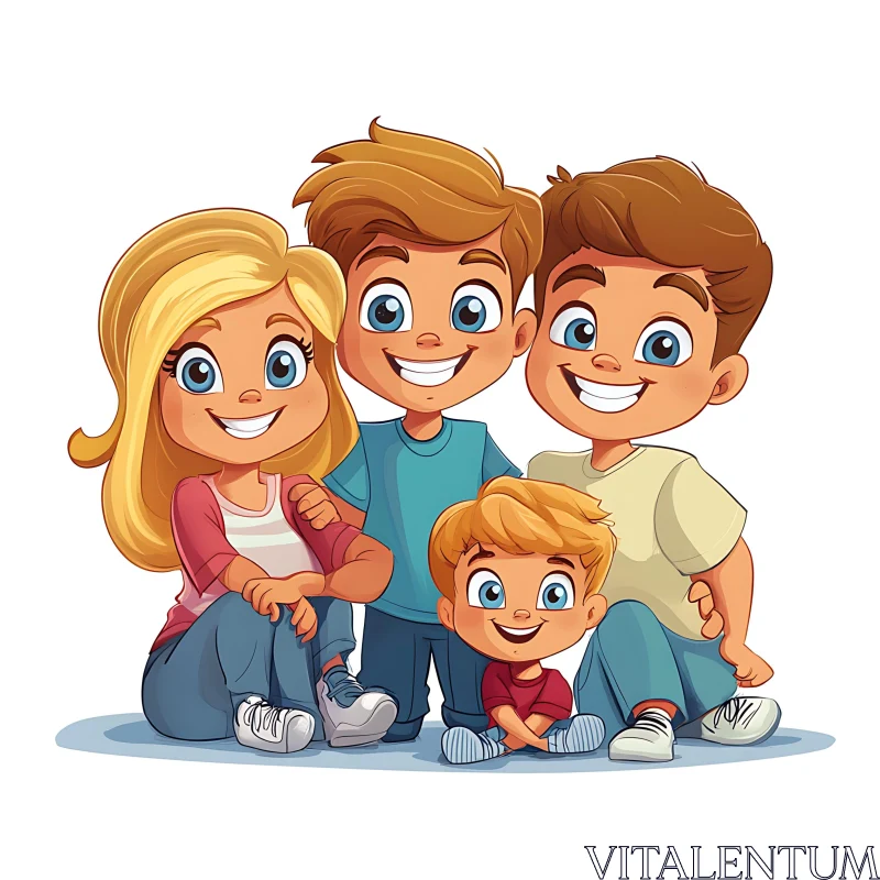 Wholesome Family Cartoon Art AI Image