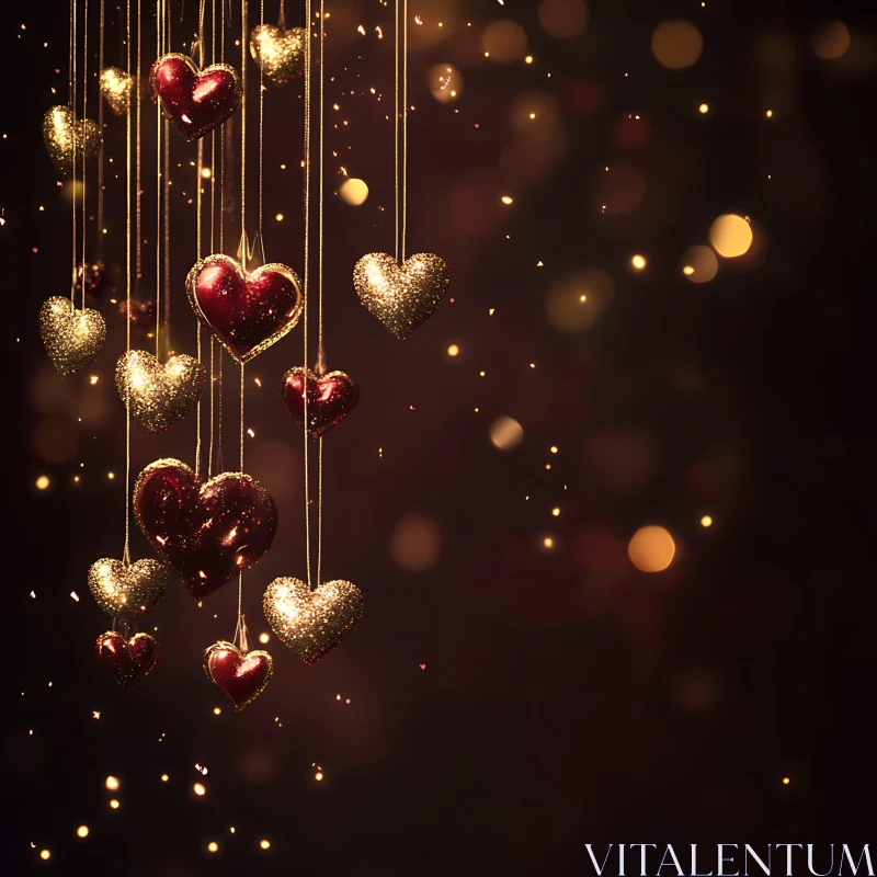 Suspended Hearts of Gold and Ruby AI Image