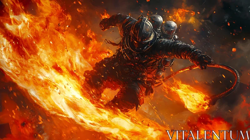 Firefighter in Action Amidst Flames AI Image