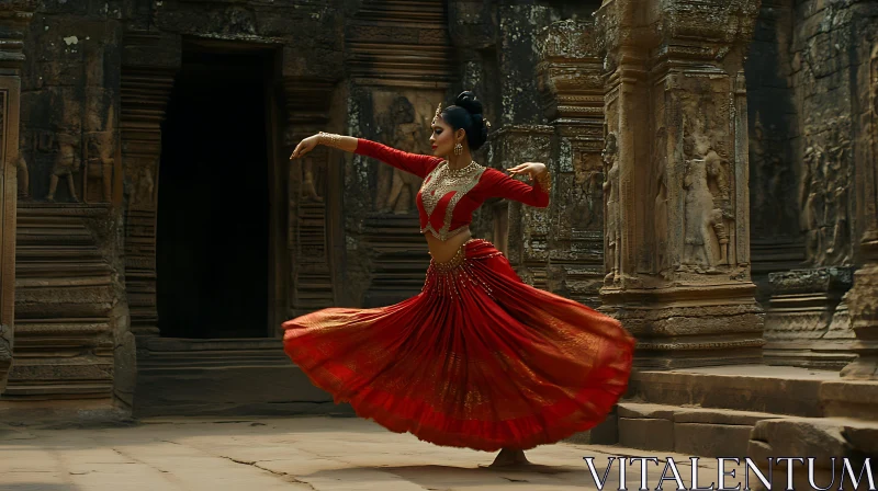 Woman Dancing in Red Dress AI Image