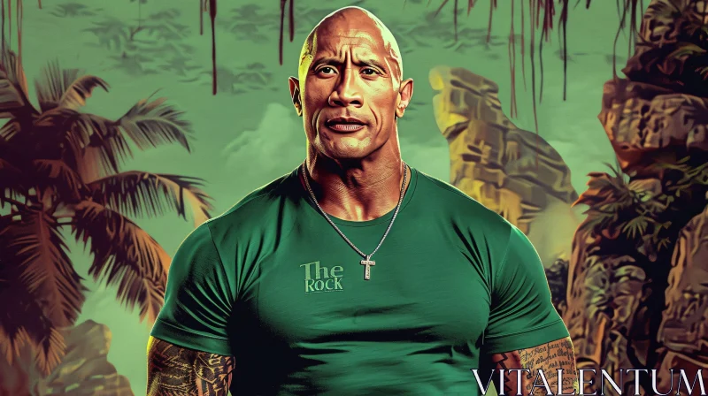 AI ART The Rock in Exotic Jungle