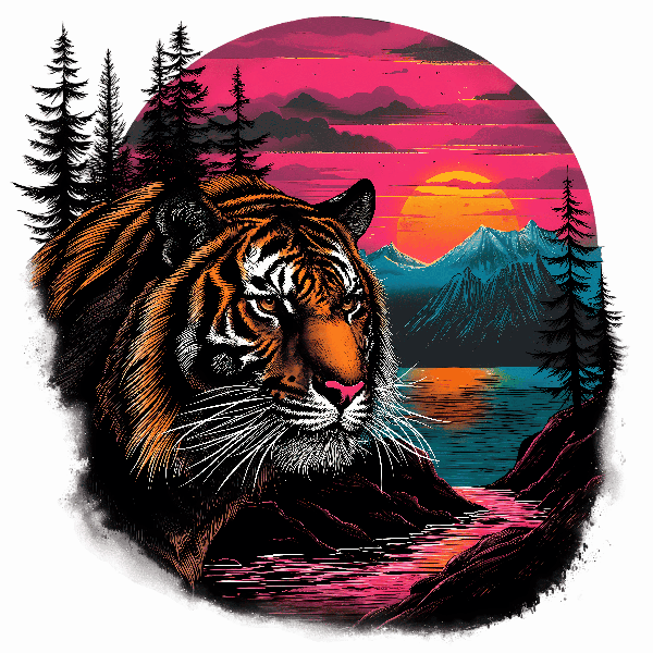 Tiger and Sunset Nature Design Print POD Design