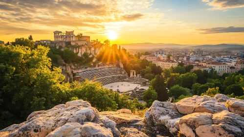 Roman Ruins Cityscape at Sunset