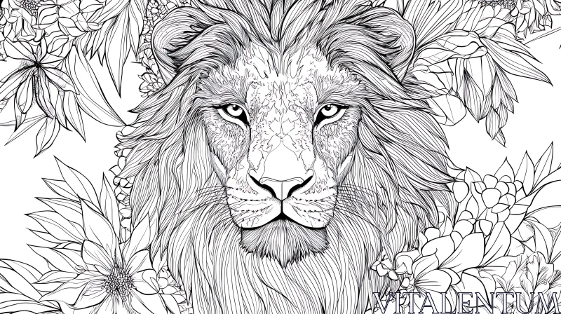 Floral Lion Illustration AI Image