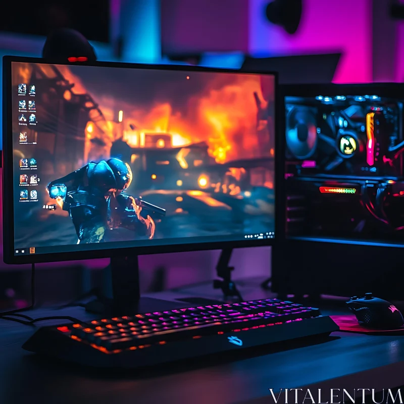 High-End Gaming PC Setup with RGB Lighting AI Image