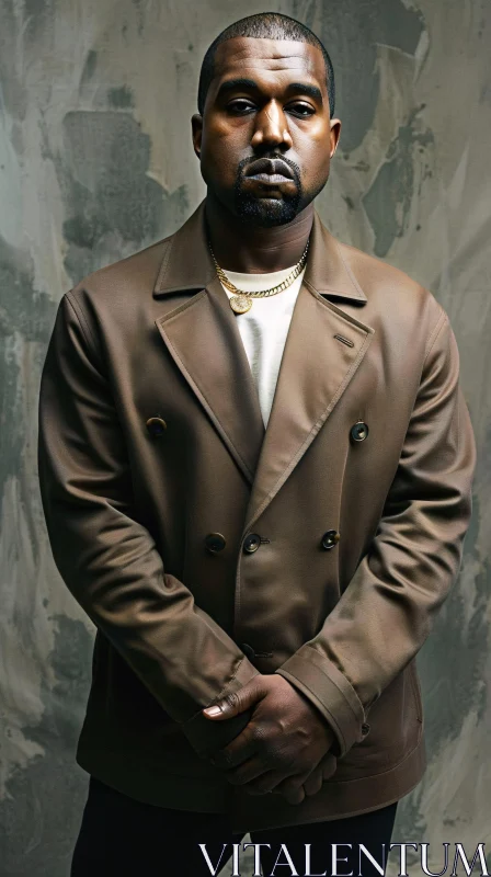 Kanye West Portrait in Brown Double-Breasted Coat AI Image