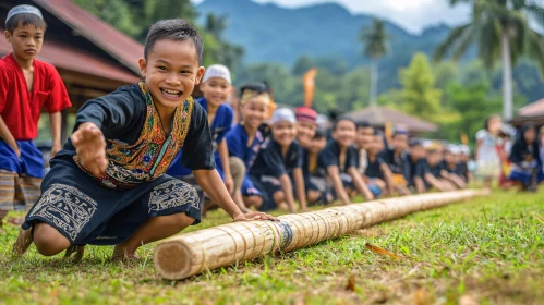 Kids Having Fun with Bamboo Game