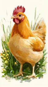 Chicken Artwork with Nature Elements