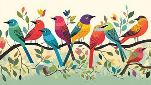 Vibrant Birds and Flowers Artwork