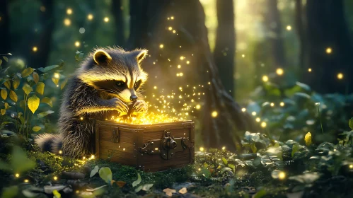 Forest Raccoon with Magical Glowing Chest