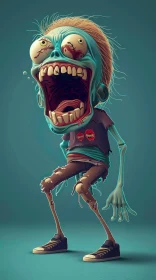 3D Illustrated Cartoon Zombie with a Humorous Yet Terrifying Expression