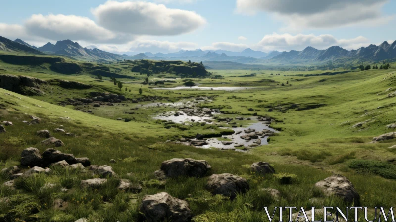 3D Rendered Game Terrain of Scottish Mountain Landscapes AI Image