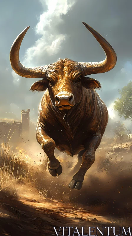 Powerful Bull in Action AI Image