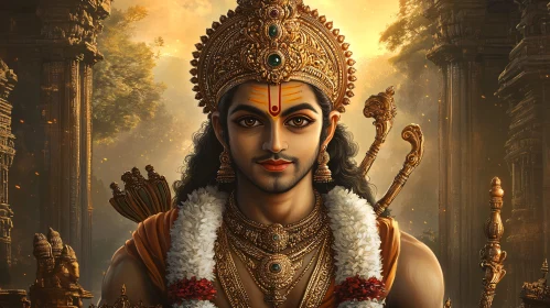 Regal God with Golden Crown and Jewelry