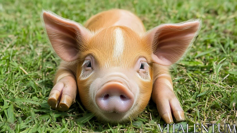 Cute Baby Piglet Lying on Grass AI Image