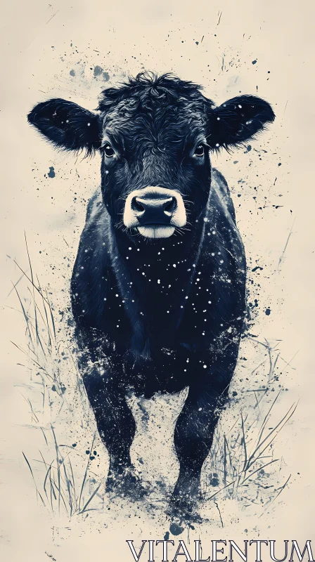 Abstract Cow Art in Monochrome AI Image