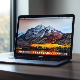 Laptop Featuring Mountain Scenery Wallpaper