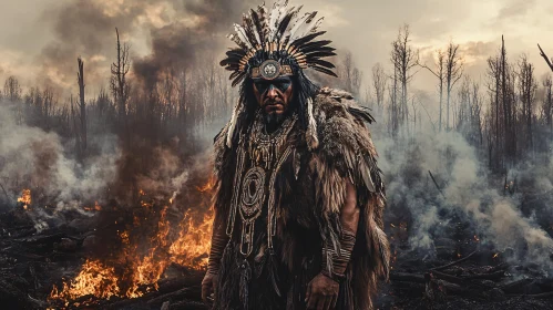 Man in Tribal Clothes Standing Near Fire