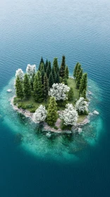 Aerial Island Paradise with Trees and Clear Water