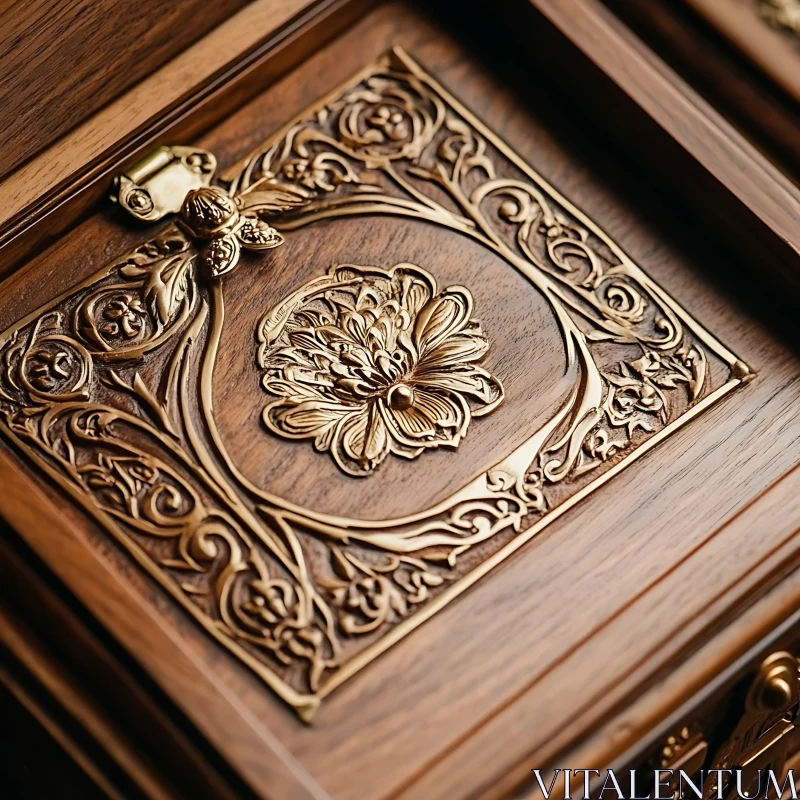 Detailed Gold Floral Design on Wood AI Image