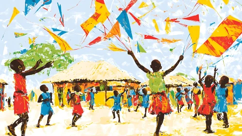 Village Celebration with Kites Artwork