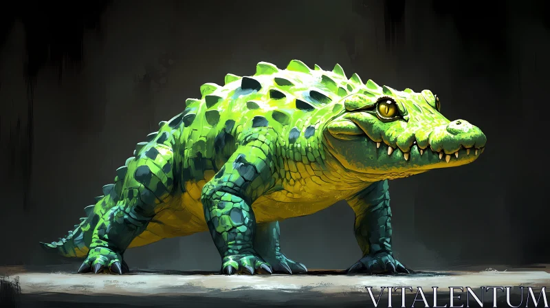 Green Crocodile Drawing AI Image