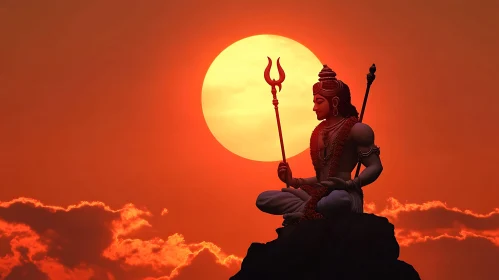 Hindu God Shiva Statue at Sunset