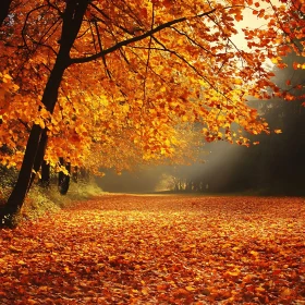Golden Autumn Leaves on Forest Path