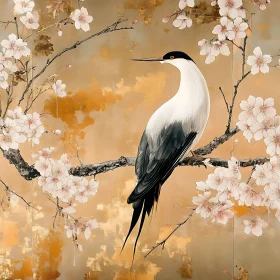 Bird and Blossoms on Golden Field