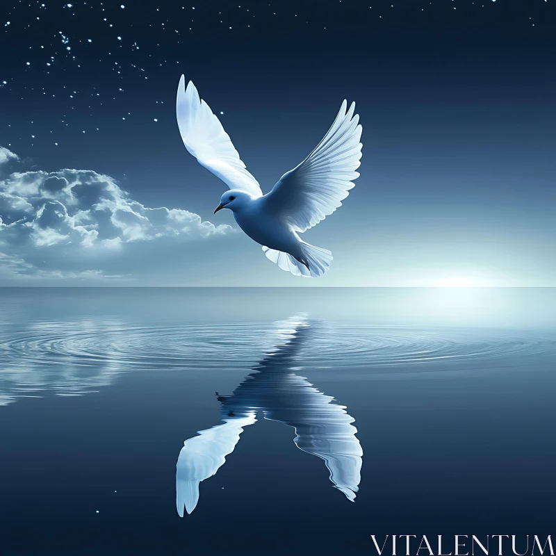 AI ART White Dove Reflection