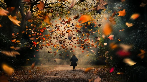Solitary Journey Through Autumn Landscape