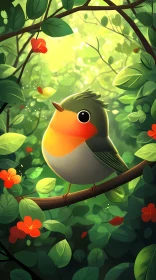 Enchanted Bird in a Sunlit Forest