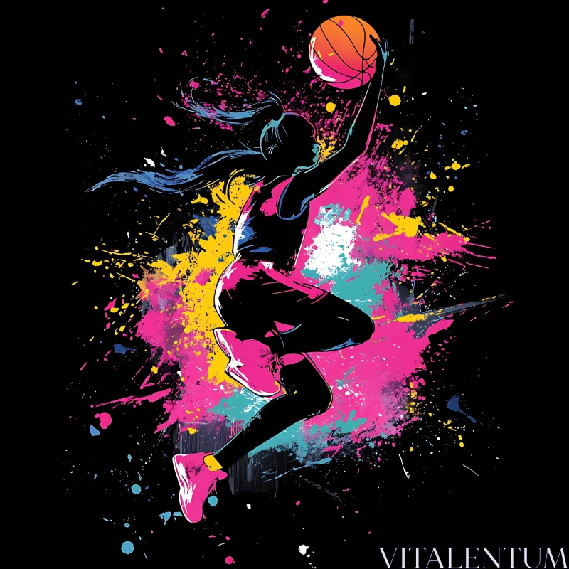 Neon Basketball Silhouette AI Image