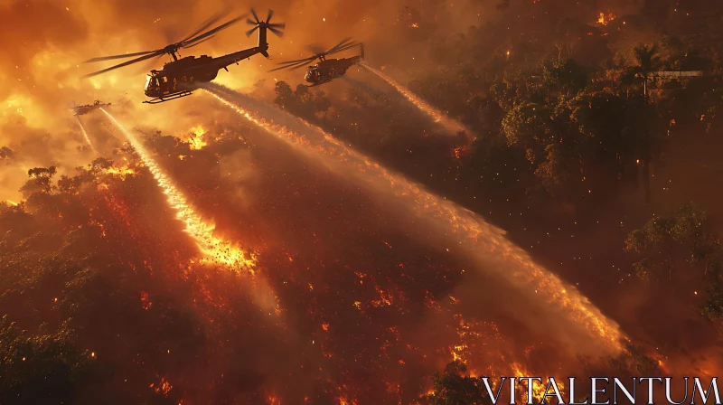 Heroic Aerial Firefighting in Action AI Image