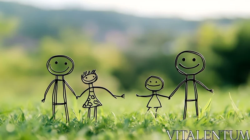 Simple Family Illustration on Green Grass AI Image