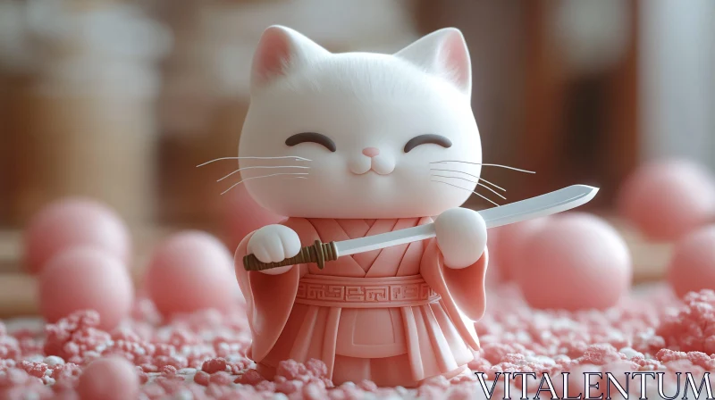 AI ART Cute Feline Warrior with Katana