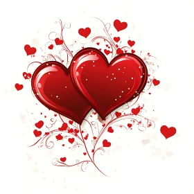 Red Hearts with Floral Swirls Design