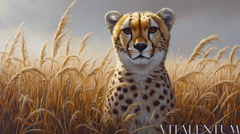 Cheetah Portrait in Sunlit Grasslands AI Image